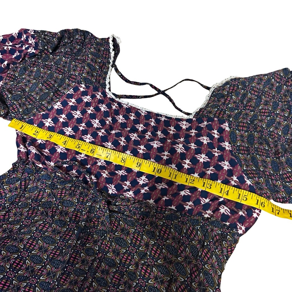 Umgee Boho Patchwork Mini Dress Ruffle Sleeve Pea… - image 8